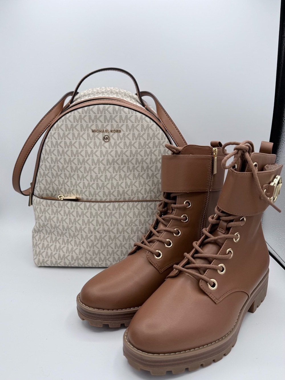 Michael Kors Rhody Combat Boots Cognac‎ Leather 7 - Picture 11 of 12